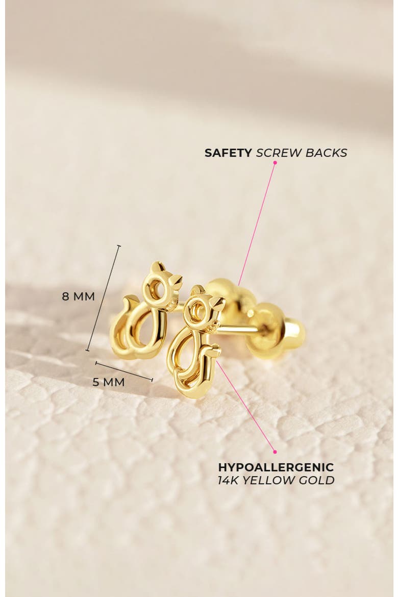 14k Perched Kitty Cat Earrings, Alternate, color, Gold