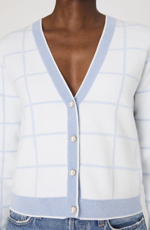 French Connection Check Cardigan In Summer White-sky Blue