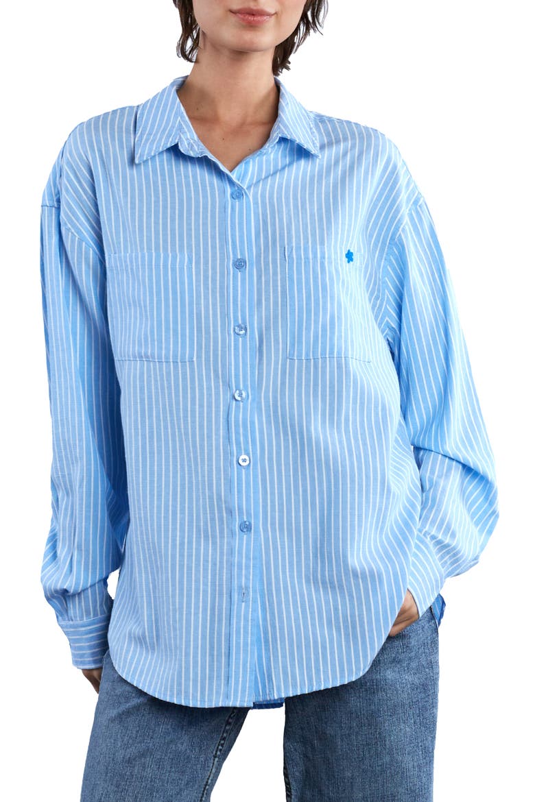 No But Thanks Stripe Button-Up Shirt, Main, color, BLUE PREP STRIPE