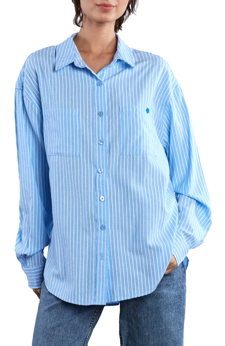 Billy T No But Thanks Stripe Button-Up Shirt, Main, color, Blue Prep Stripe