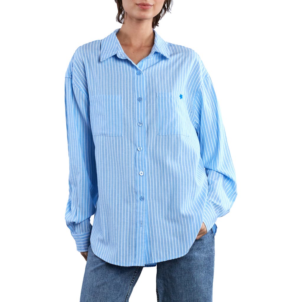 Billy T No But Thanks Stripe Button-up Shirt In Blue Prep Stripe