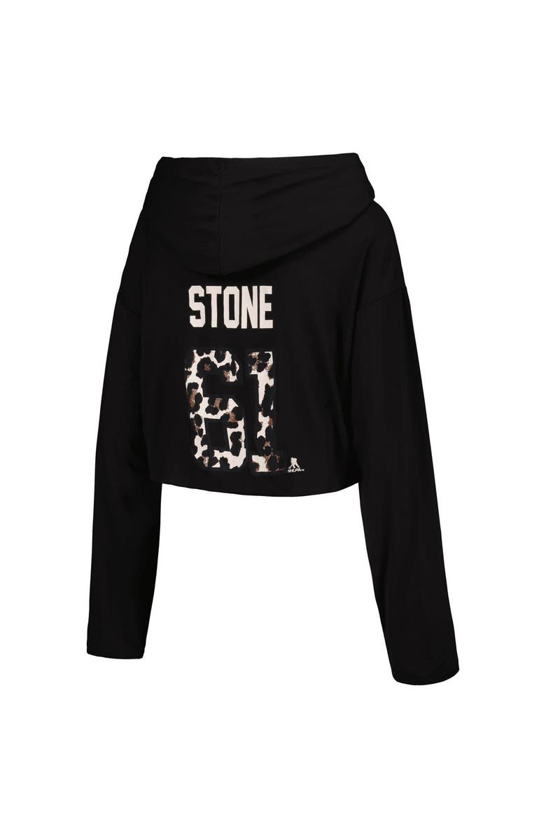 Majestic Threads Women's Majestic Threads Mark Stone Black Vegas Golden Knights Leopard Print Name & Number Cropped Pullover Hoodie, Alternate, color, Black