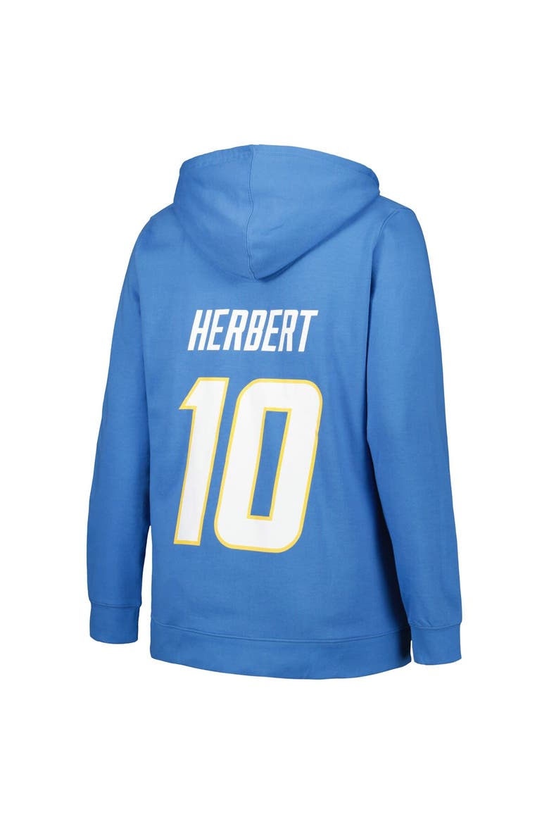 Women's Profile Justin Herbert Powder Blue Los Angeles Chargers Plus Size Player Name & Number Pullover Hoodie, Alternate, color, Powder Blue