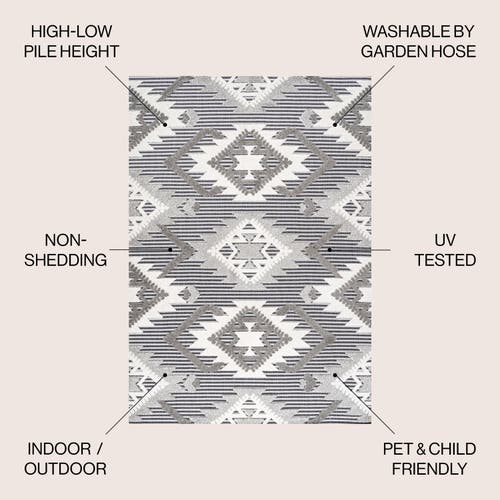 Jonathan Y Sumak High-low Pile Neutral Diamond Kilim Indoor/outdoor Area Rug In Gray/white/black