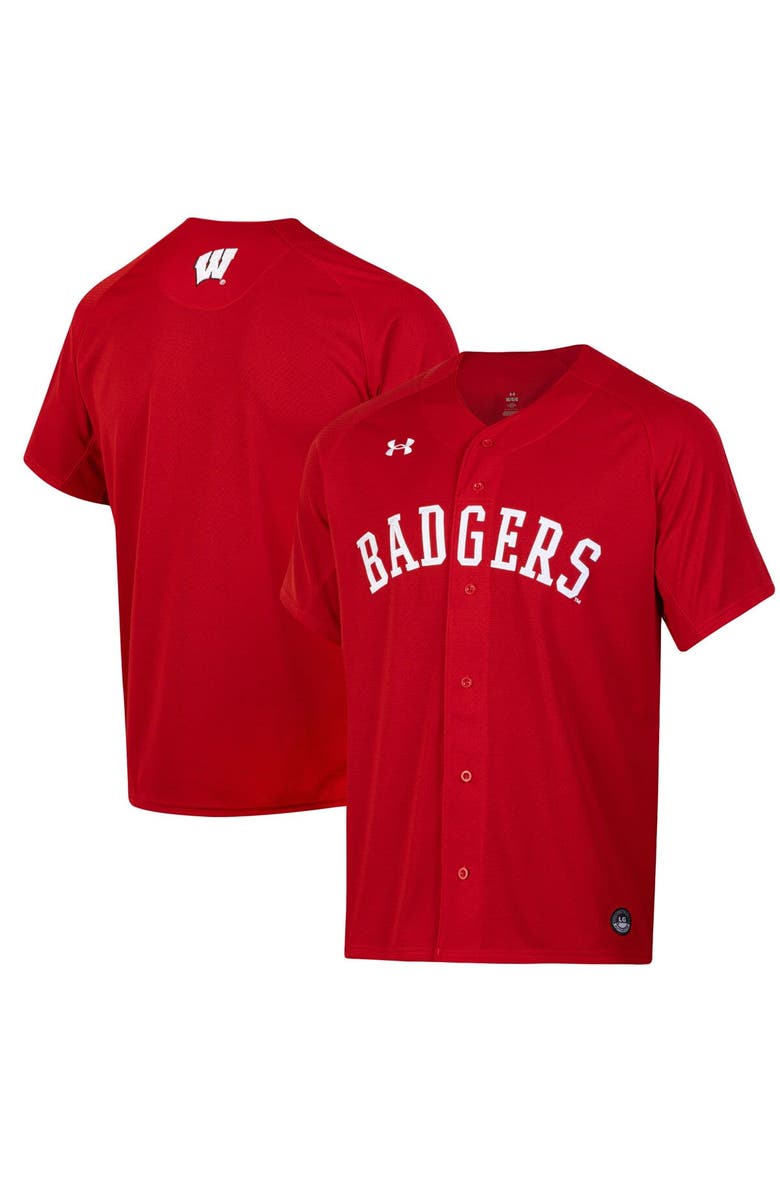 Under Armour Men's Under Armour Red Wisconsin Badgers Replica Full-Button Baseball Jersey, Main, color, Red