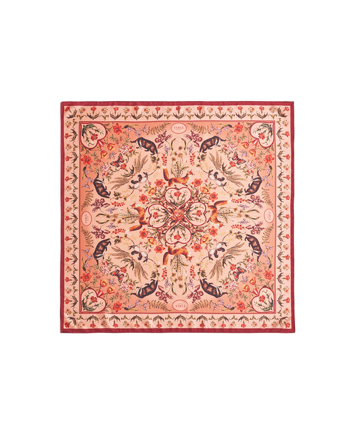Fable England Folksy Fox Tales Peach Square Scarf In Pink