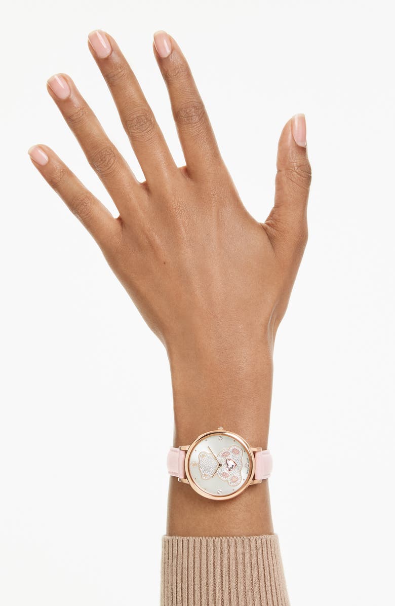 Swarovski Crystal Teddy Leather Strap Watch, 35mm, Alternate, color, 