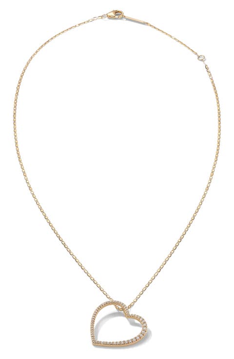 14K Gold Graduating Diamond Heart Pendant Necklace