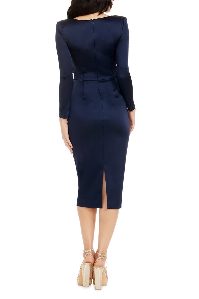 Pamela Long Sleeve Satin Cocktail Dress, Alternate, color, NAVY