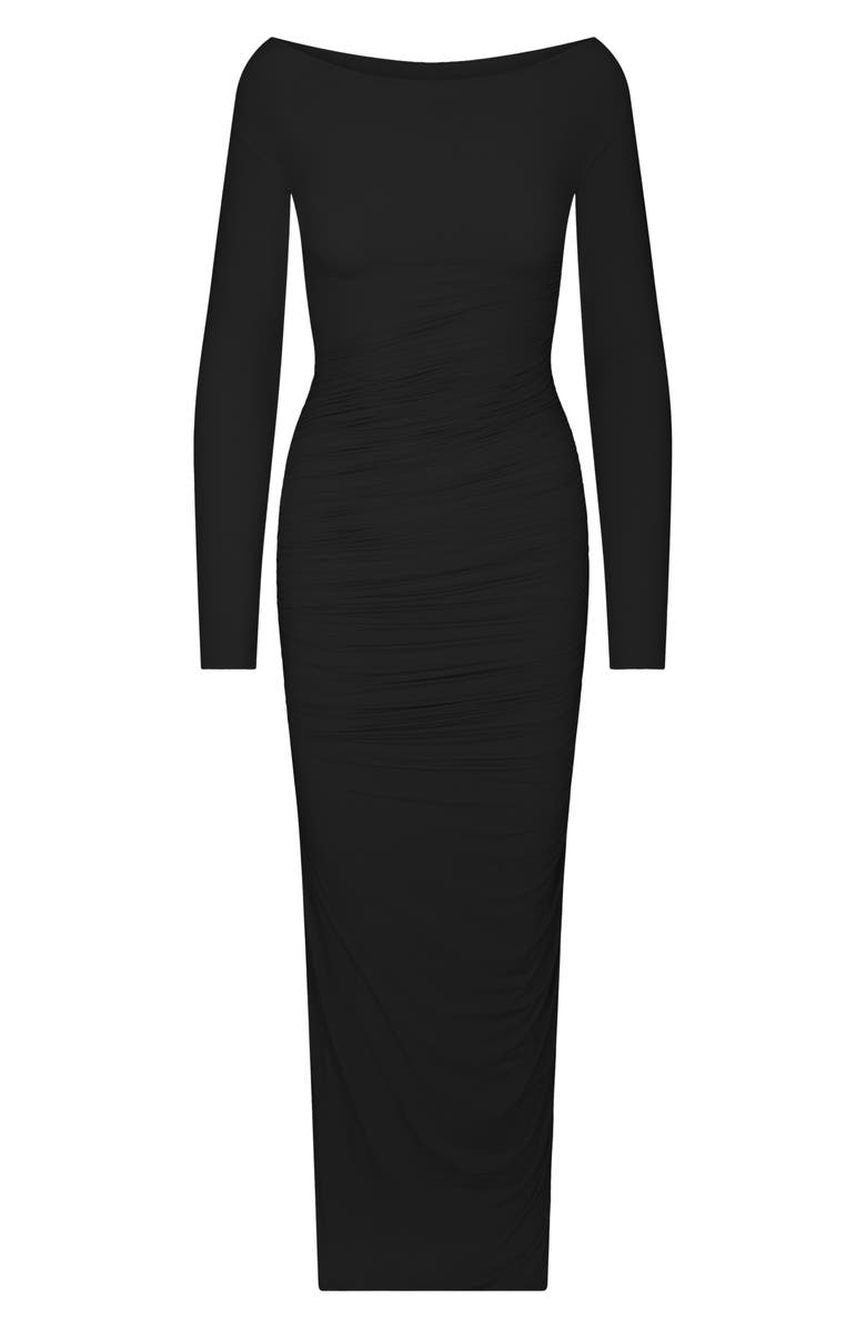 Naked Wardrobe Ruched Off the Shoulder Long Sleeve Maxi Dress, Alternate, color, Black