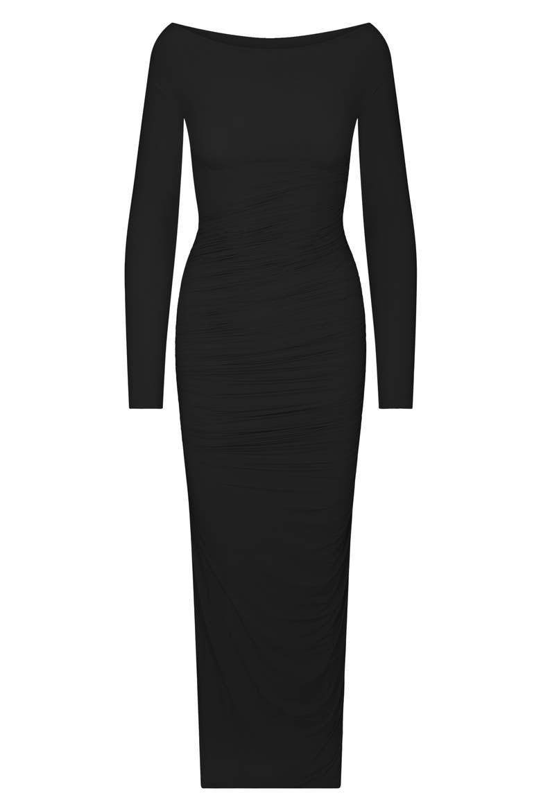 off the shoulder long sleeve ruched dress Moonrise Off-Shoulder Long Sleeve Ruched Dress White