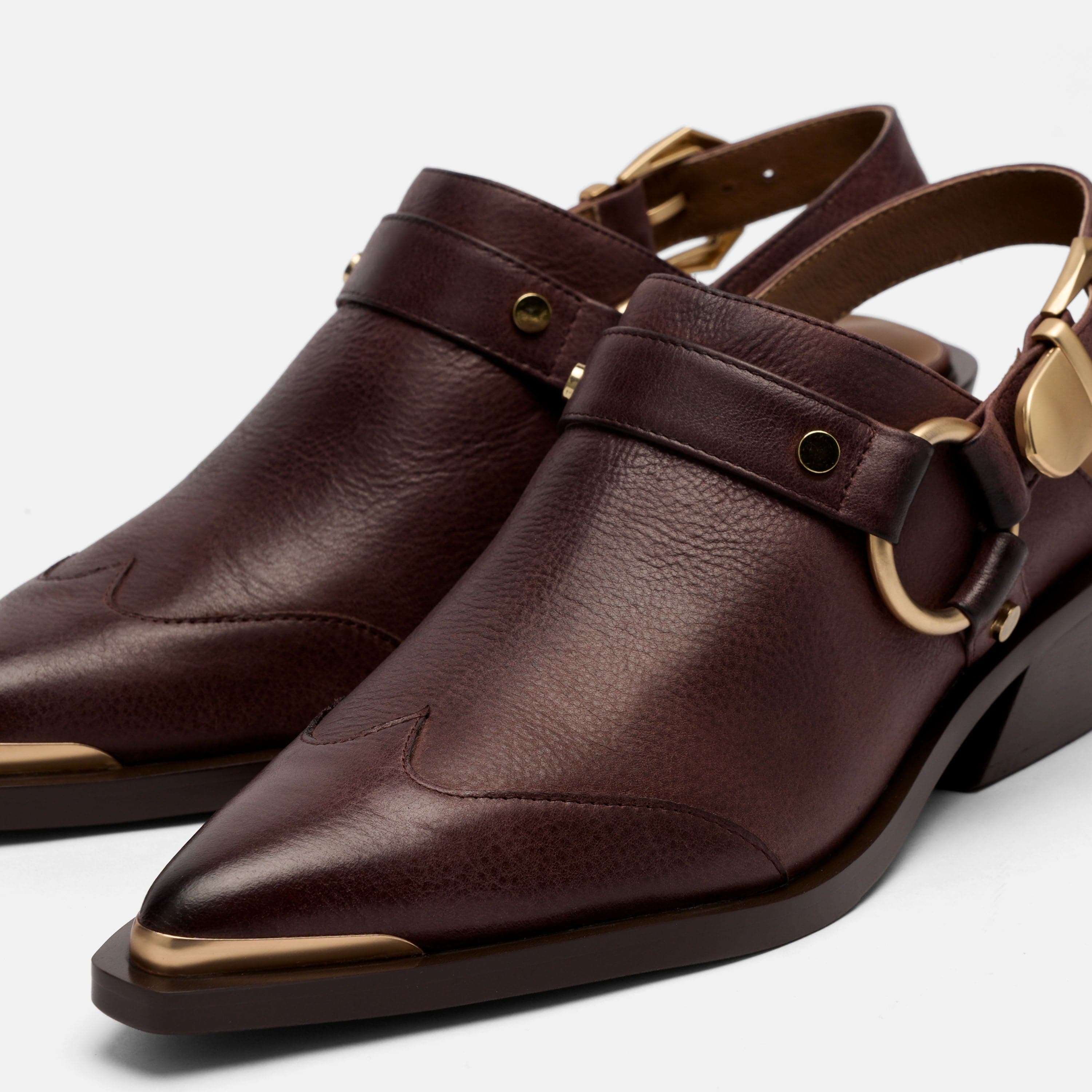 MARC NOLAN Frontier Calf Leather Western Slingbacks, Alternate, color, Brown