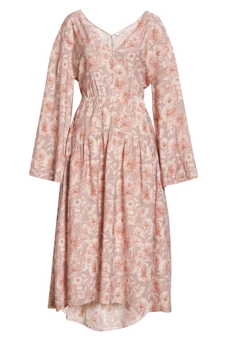 Dahlia Print Long Sleeve Dress, Alternate, color, LOTUS SHELL