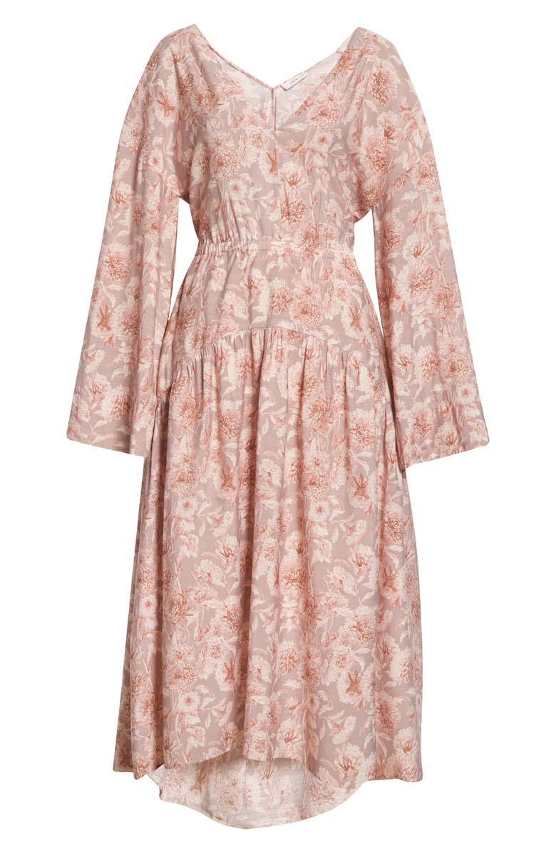 Vince Dahlia Print Long Sleeve Dress, Alternate, color, Lotus Shell