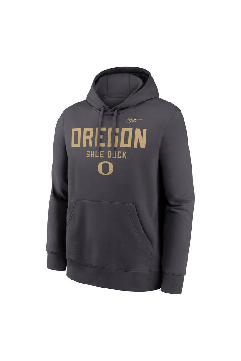 Men's Nike Anthracite Oregon Ducks Shoe Duck Club Fleece Hoodie, Alternate, color, Anthracite