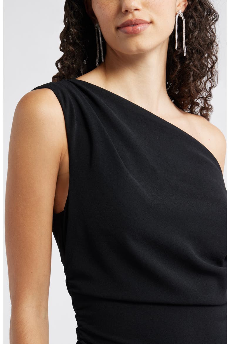 Cascading Ruffle Crepe One-Shoulder Gown, Alternate, color, BLACK