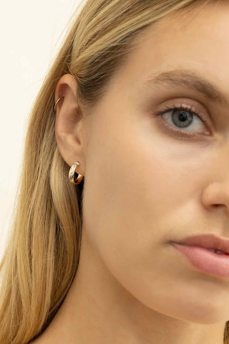 14K Yellow Gold With A Twist Mini Hoops, Alternate, color, Yellow Gold