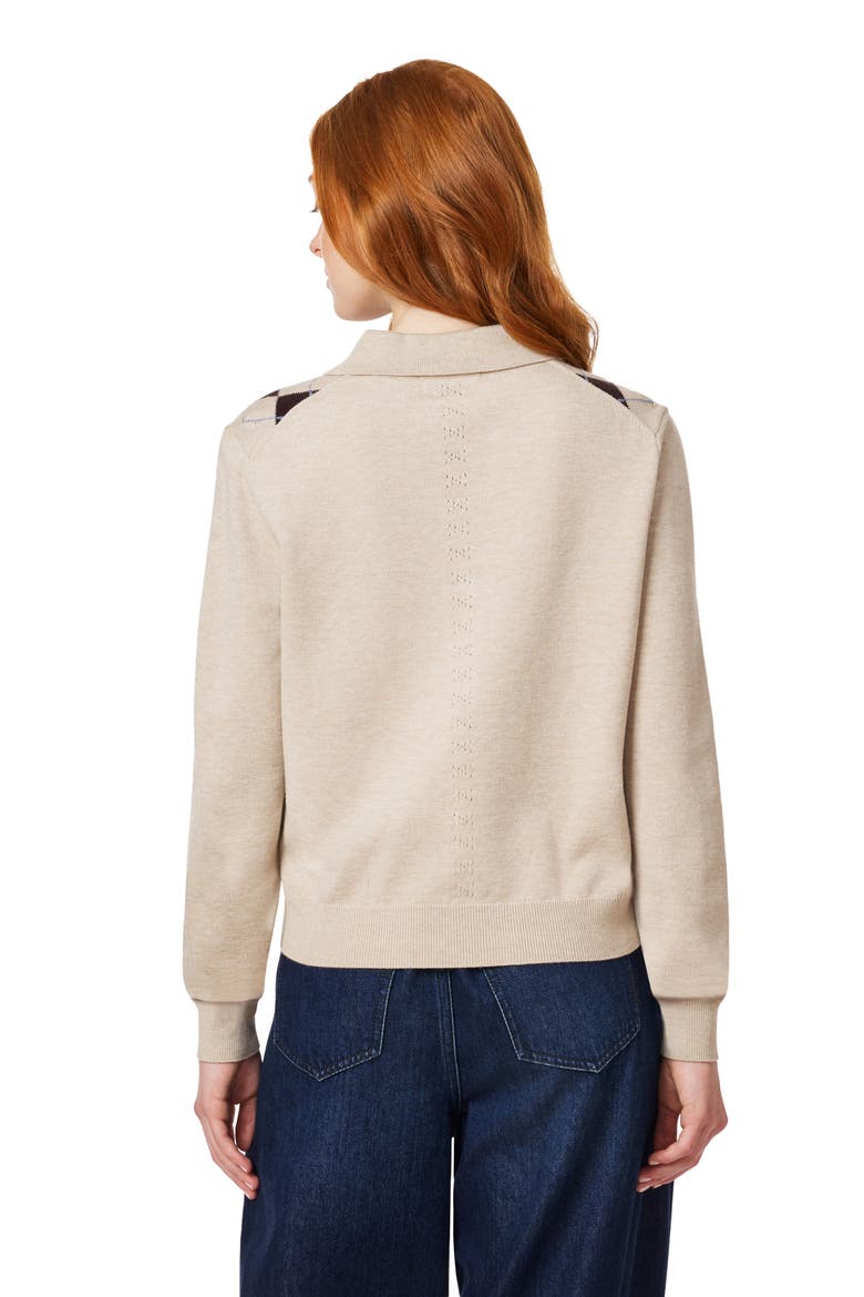 Argyle Polo Sweater, Alternate, color, OATMEAL HEATHER SEAL BROWN