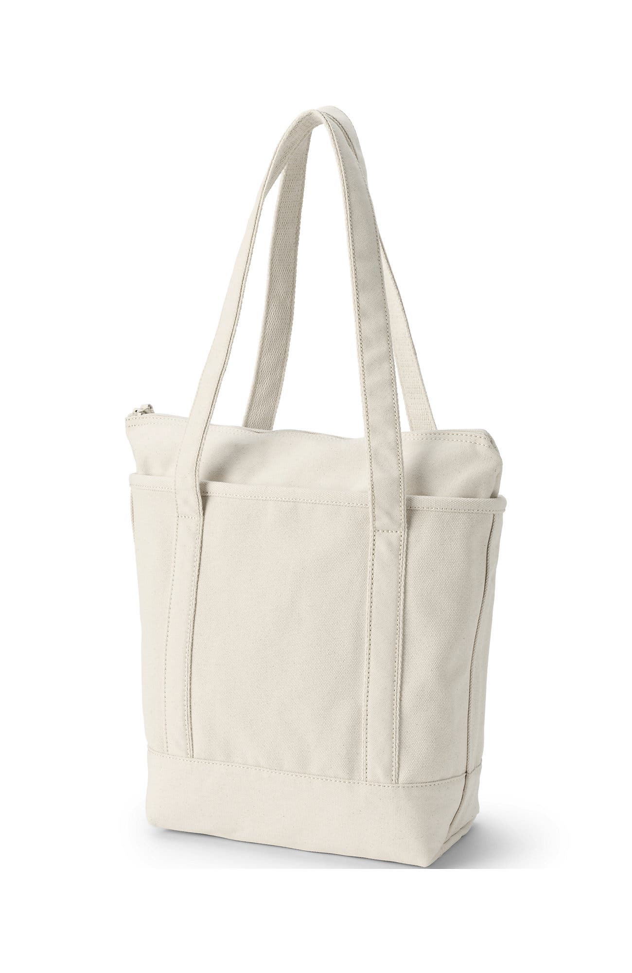 Zip Top Long Handle Canvas Tote Bag, Alternate, color, Natural/Natural