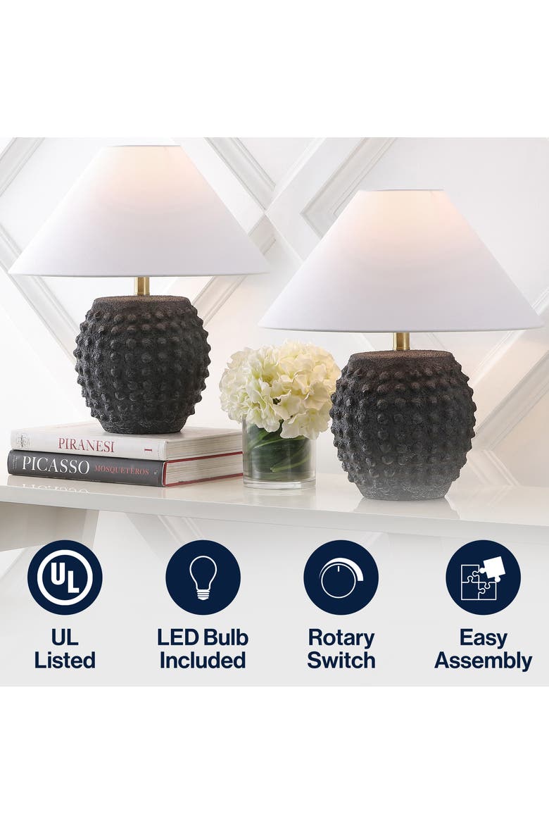Effie 18.25" Minimalist Scandinavian Ceramic/Iron Hobnail LED Table Lamp, Alternate, color, Matte Black