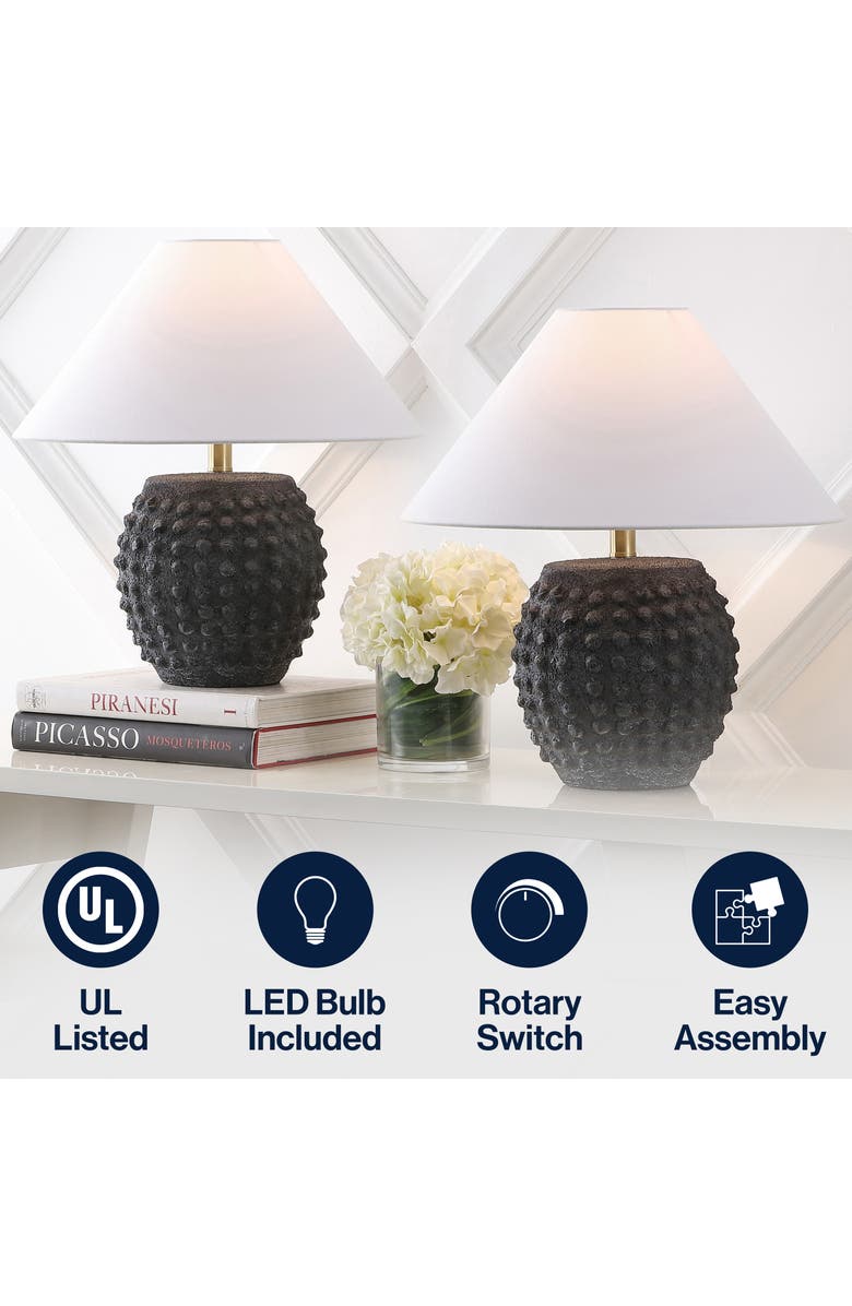 JONATHAN Y Effie 18.25" Minimalist Scandinavian Ceramic/Iron Hobnail LED Table Lamp, Alternate, color, Matte Black