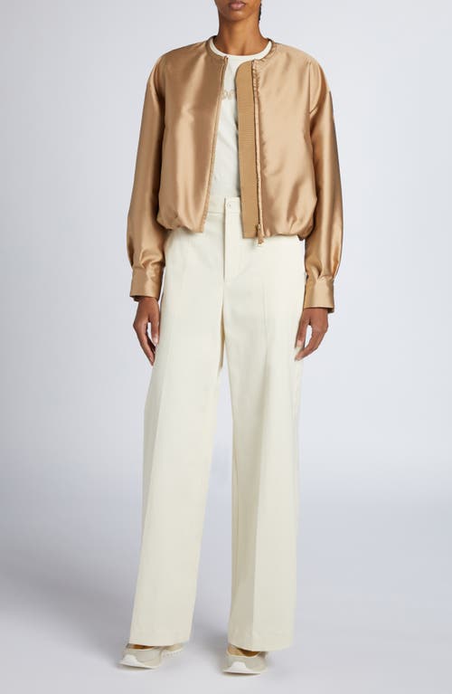 Shop Moncler Maupa Satin Bomber Jacket In Pastel Beige