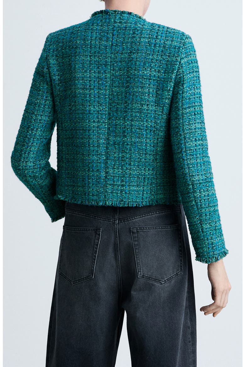 Fringe Trim Tweed Jacket, Alternate, color, PETROL BLUE
