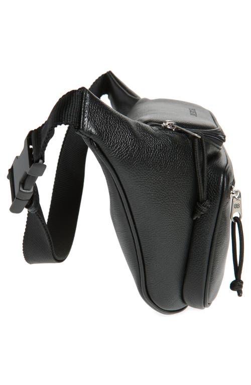 Balenciaga Explorer Tape Logo Leather Belt Bag In 1004 Washed Black