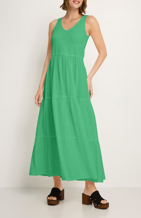 Smocked V-Neck Maxi Dress