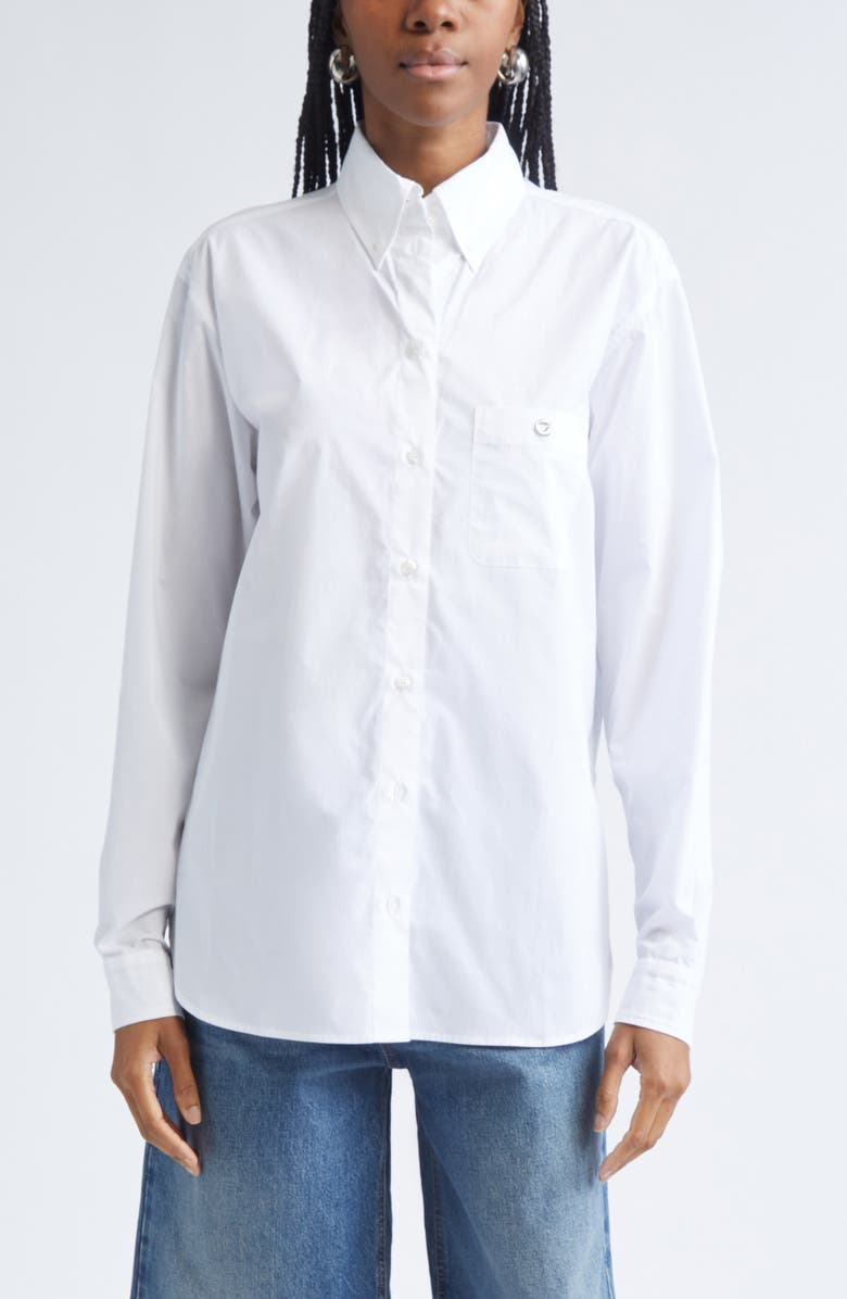 Coperni Boyfriend Logo Cotton Button-Down Shirt, Main, color, White