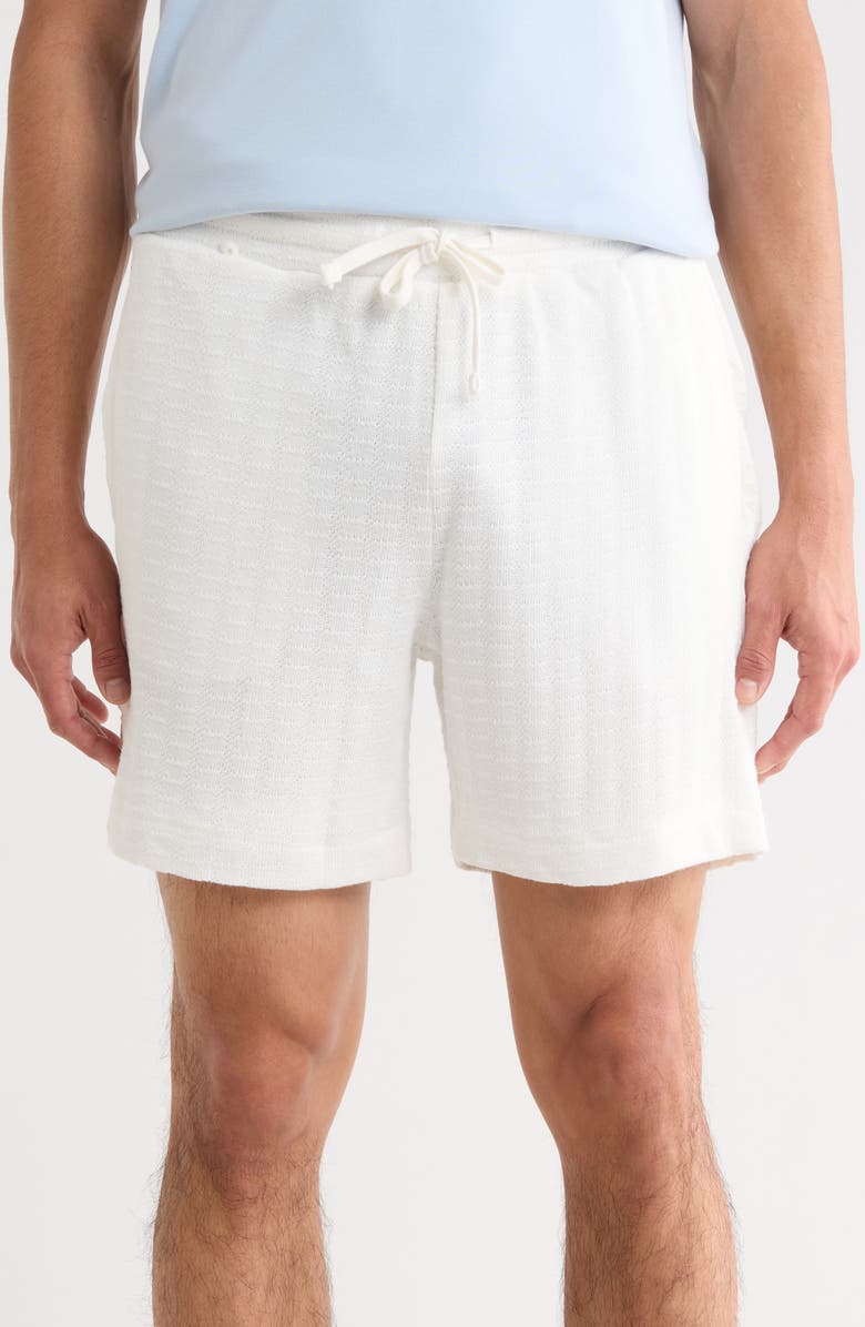 DENIM AND FLOWER Textured Cotton Blend Drawstring Shorts, Main, color, Off White