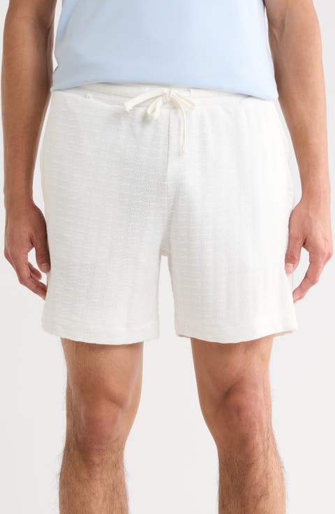 Textured Cotton Blend Drawstring Shorts