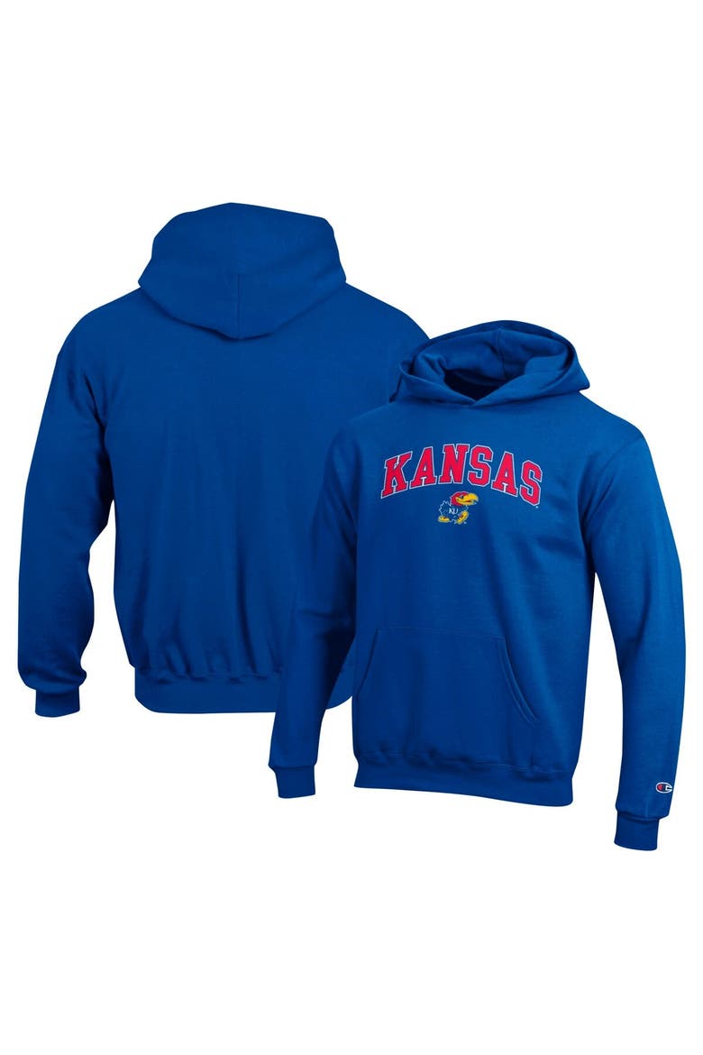 Youth Champion Royal Kansas Jayhawks Campus Pullover Hoodie, Alternate, color, Royal