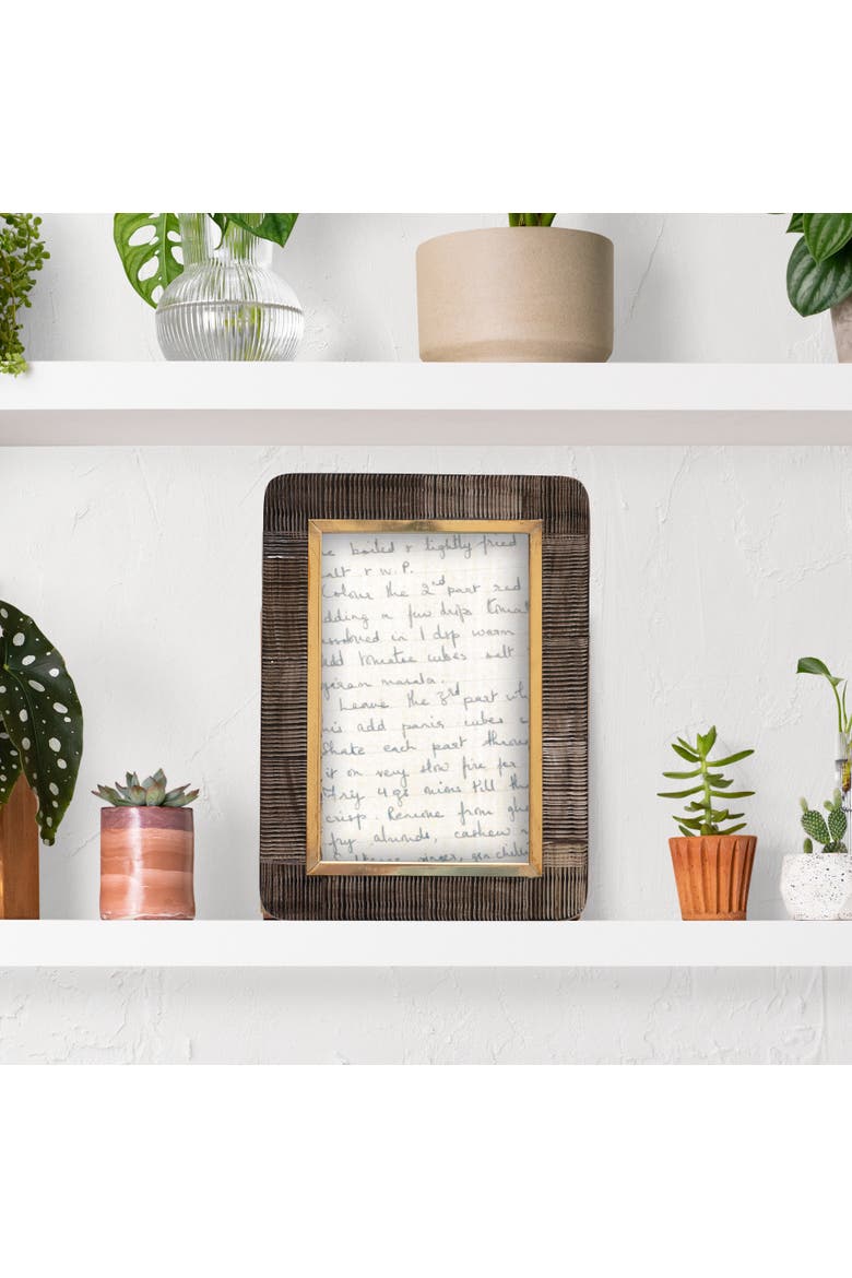 Hand-Carved Horn Photo Frame with Brass Border, Alternate, color, Black