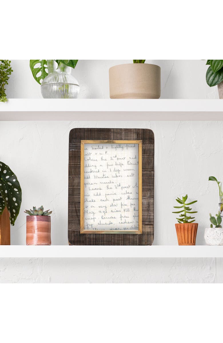 Storied Home Hand-Carved Horn Photo Frame with Brass Border, Alternate, color, Black