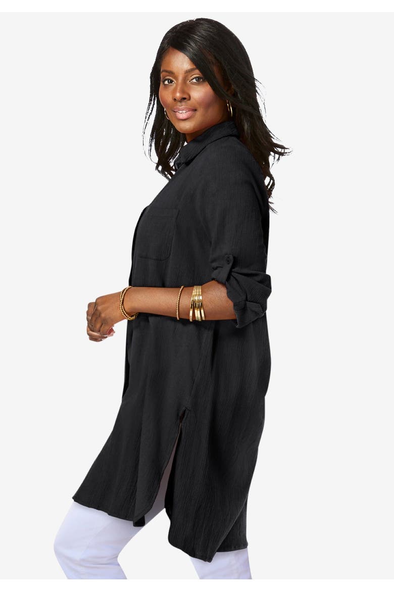 Gauze Mega Tunic, Alternate, color, BLACK