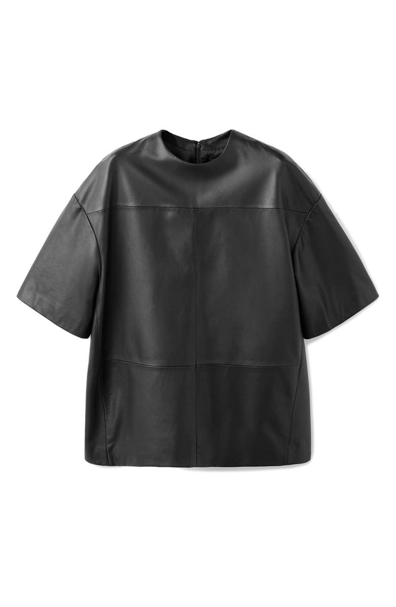 MANGO Selection Oversize Leather T-Shirt, Alternate, color, Black