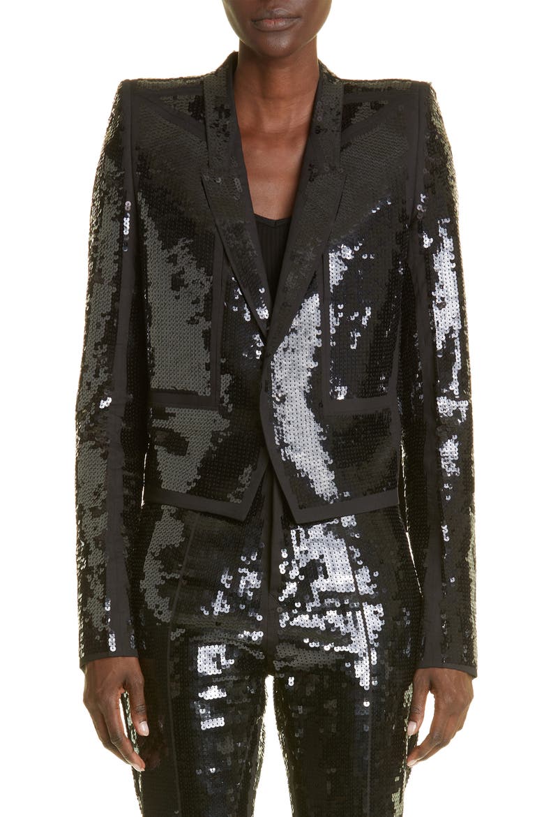 Sequin Embellished Crop Jacket, Main, color, BLACK