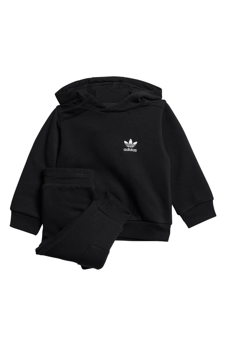 adidas Trefoil Hoodie & Cargo Joggers Set, Main, color, Black