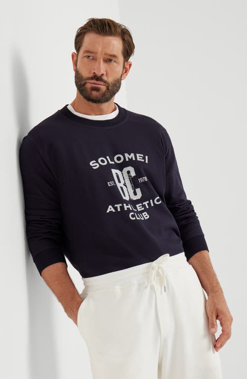 Brunello Cucinelli Sweatshirt In Blue With A Crew Neck And Pint In Blue