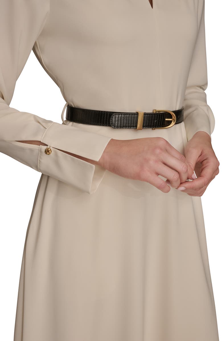 Donna Karan New York Long Sleeve Belted Satin Midi Dress, Alternate, color, Pristine