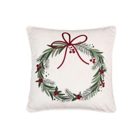 Red Bow Christmas Wreath Accent Throw Pillow 18" x 18"