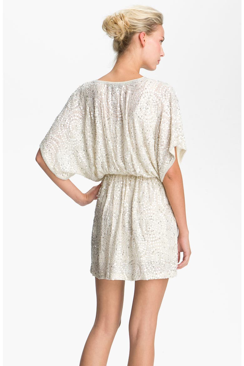 Sequined Silk Blouson Dress, Alternate, color, OFF WHITE