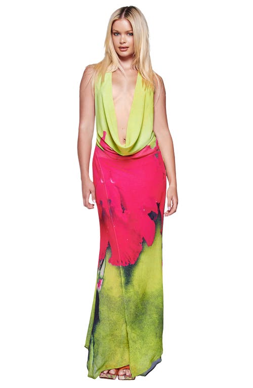 I.am.gia Samantha Plunge Cowl Halterneck Low Back Maxi Dress In Green
