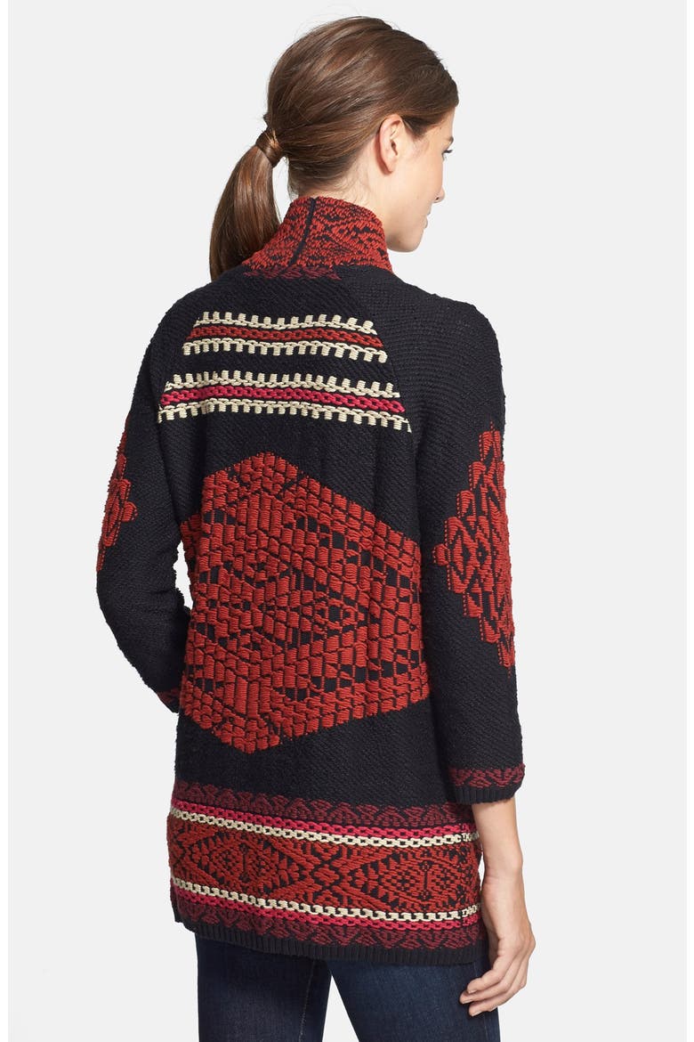 Jacquard Sweater Coat, Alternate, color, BLACK MULTI
