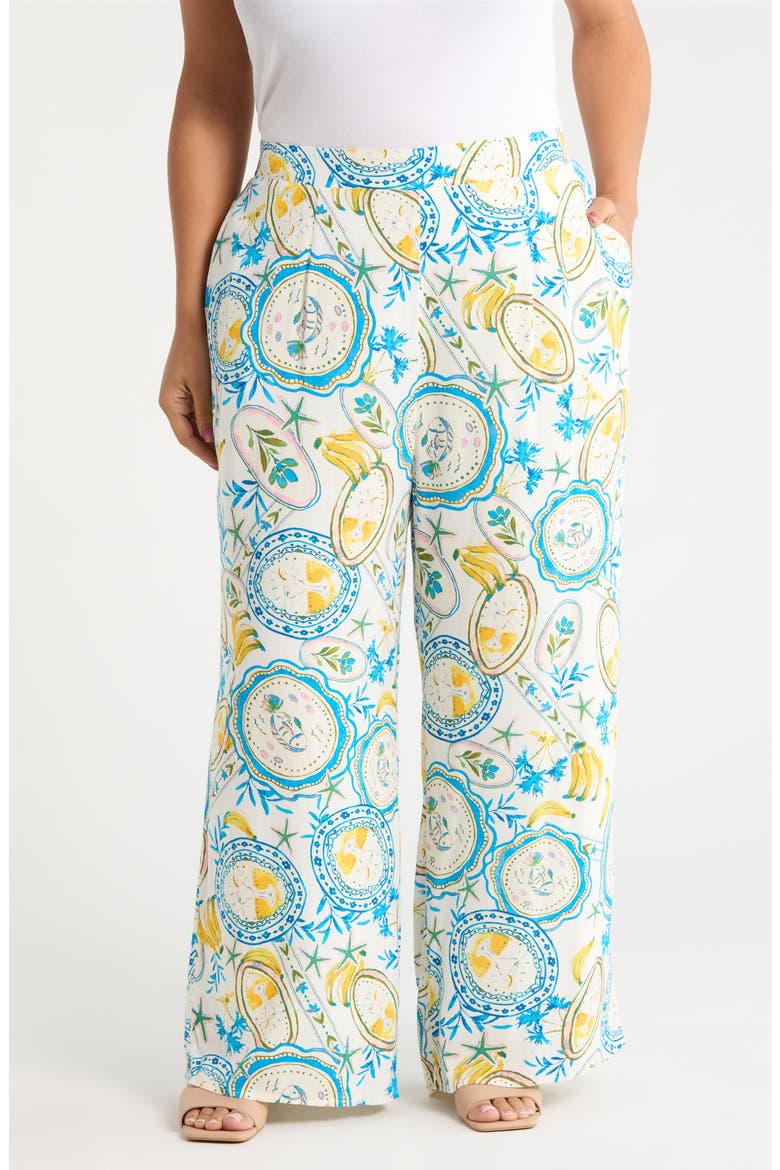 Harvest Island Elena Wide Leg Pants, Main, color, WHITE-BLUE-YELLOW