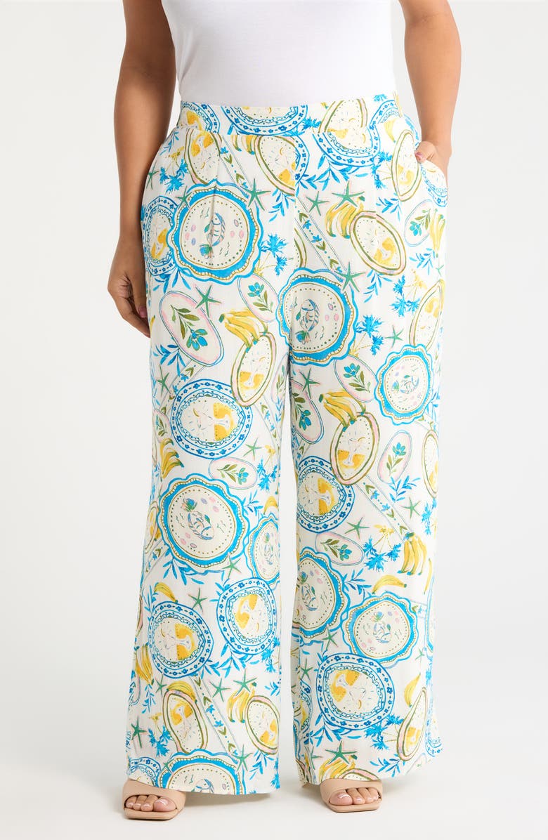 SUGARLIPS Harvest Island Elena Wide Leg Pants, Main, color, White-Blue-Yellow