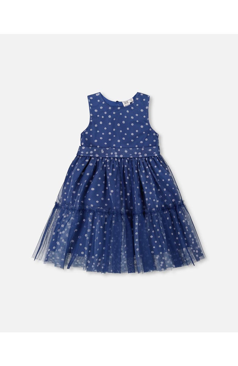 Deux par Deux Little Girl's Printed Tiered Dress Blue With Daisy Print, Main, color, Bleu With Daisy Print