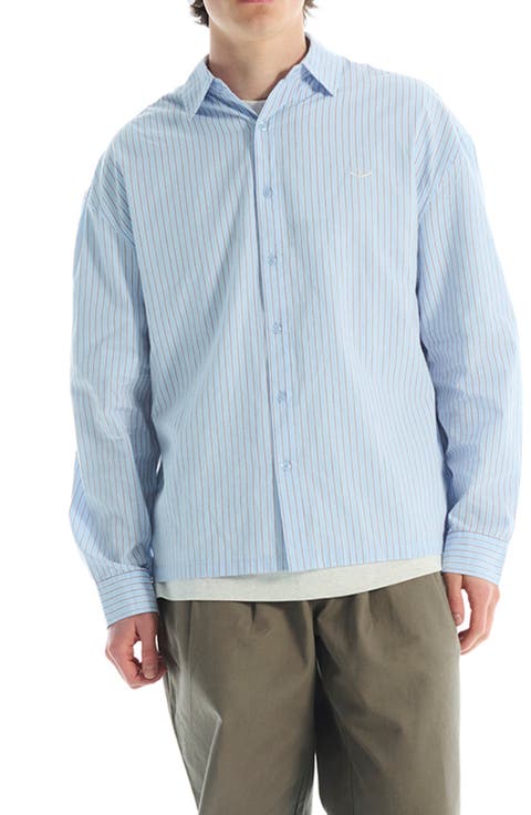 Off Court Boxy Fit Stripe Cotton Button-Up Shirt