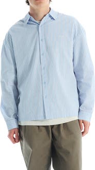 VOUSETI Off Court Boxy Fit Stripe Cotton Button-Up Shirt